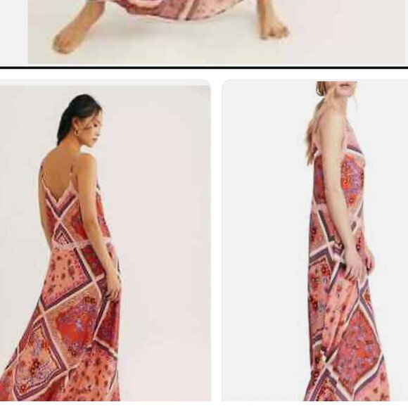 Free People Stevie Scarf Print Maxi Dress Boho Floral Lace Trim Slip Style Size - Picture 6 of 10